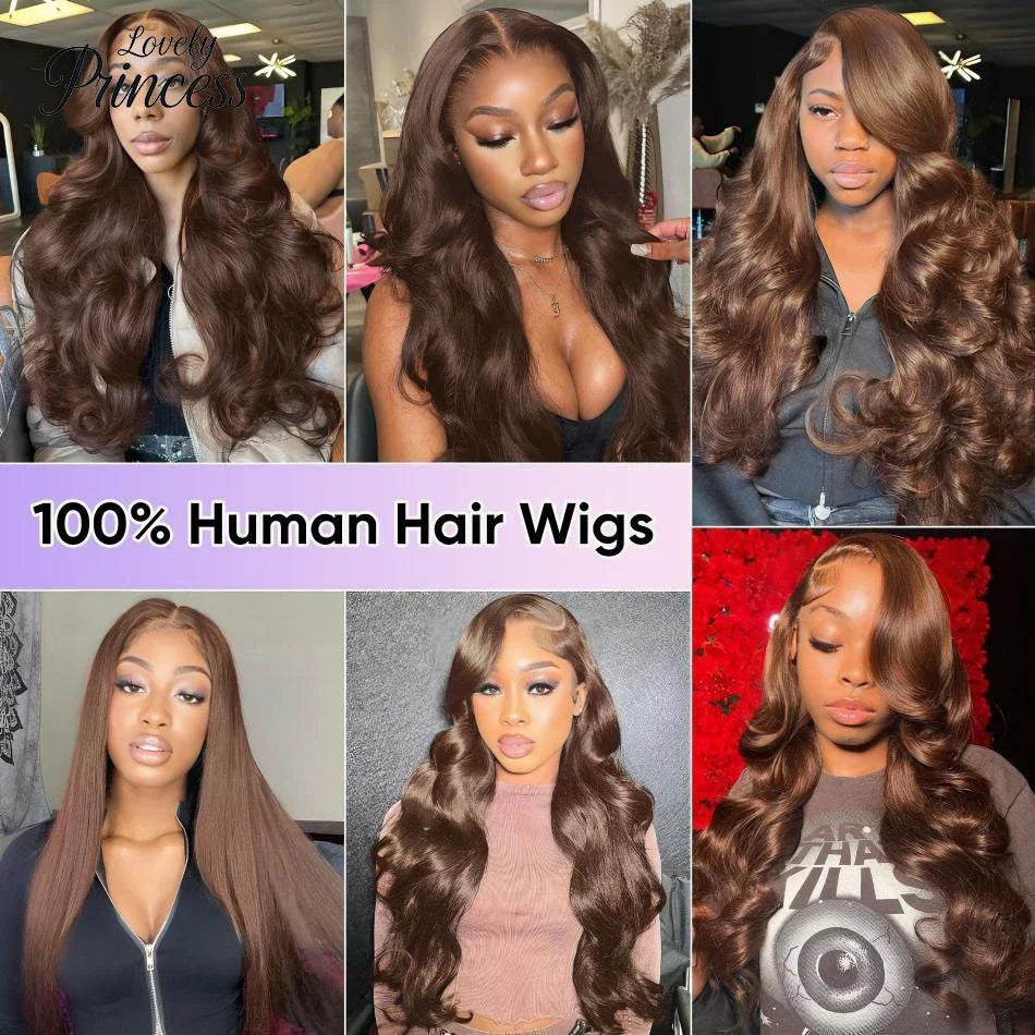 Chocolate Brown Lace Front Wig 13x6 Transparent HD Lace Frontal Wig 100% Colored Body Wave Human Hair Wigs 4x4 5x5 Preplucked