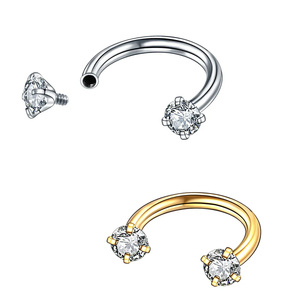 1PC Titanium Nose Horseshoe Ring Nose Septum Piercing Prong Set Round Zircon Ear Cartilage Tragus Daith Body Piercing Jewelry