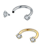 1PC Titanium Nose Horseshoe Ring Nose Septum Piercing Prong Set Round Zircon Ear Cartilage Tragus Daith Body Piercing Jewelry