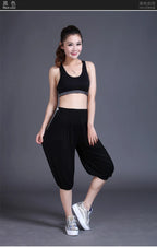 1pcs/lot woman modal yoga pants female summer solid belly dancing calf length pants