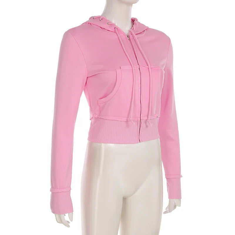 BIIKPIIK Drawstring Hooded Hoodie Suits Autumn Winter Solid Zipper Women Casual Pants Set Street Sporty Sweatshirt Two Piece Set