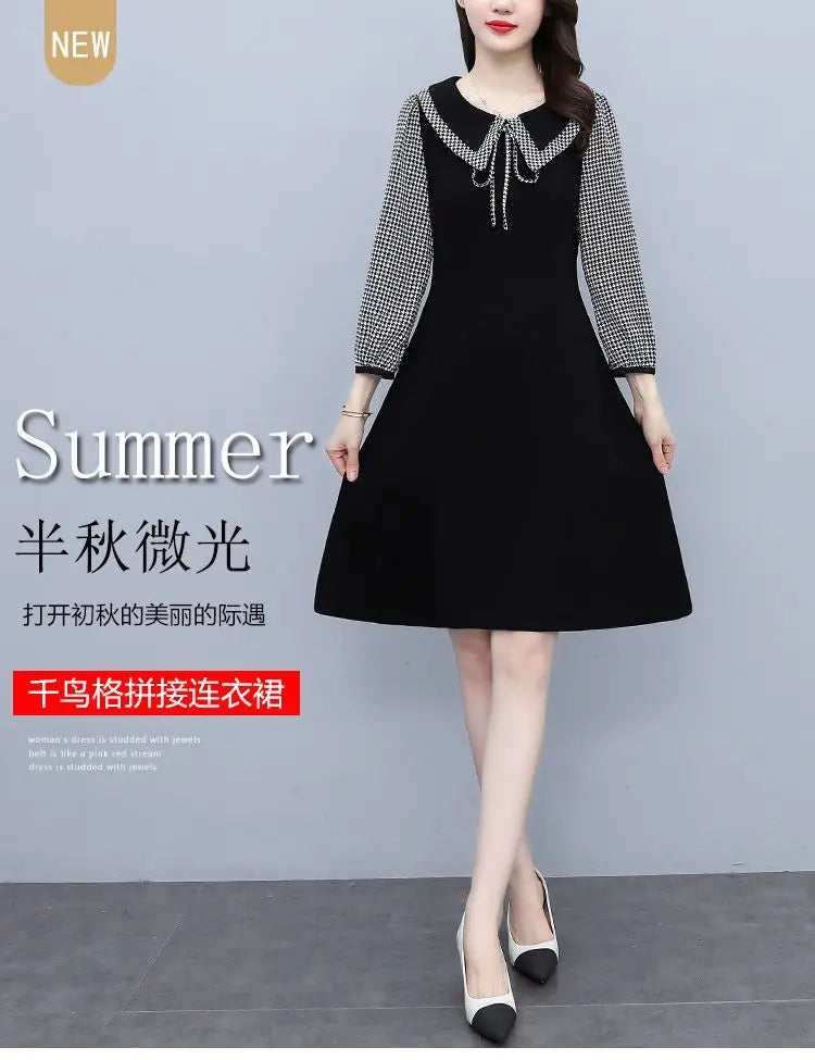 2025 New Spring Autumn Wear Temperament Small Flavor Style Slim Skirt Doll Collar Fashion Dress Women