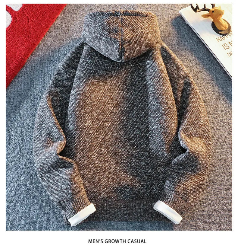 Classic Men's Knitted Sweater Cardigan Hooded Jackets Casual Streetwear Full Zip Cardigans Jackets Coat