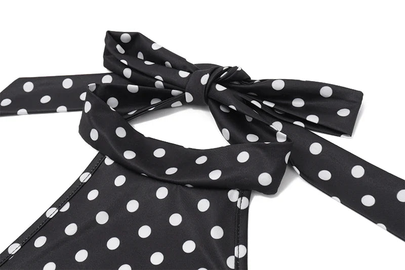 Candyhot Polka Dot Elegant Off Shoulder Sleeveless Backless High Waist Halter Mini Dress Y2K Summer Fashion Club Party Vestidos