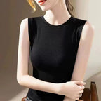 1pcs Spring Summer Women Knitted Tank Tops Girl Thin Tops Lady Basic Casual Tank Tops Round Collar Tees Sleeveless Top M~3XL