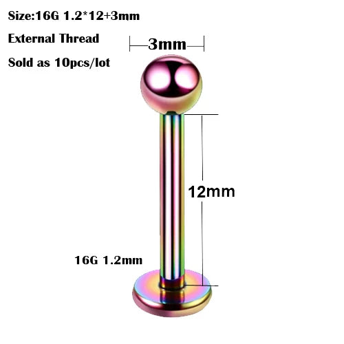 10Pcs/20Pcs/50Pcs G23 Titanium Labret Piercing Internal & External Design Lip Piercing Labret Stud Cartilage Helix Piercing