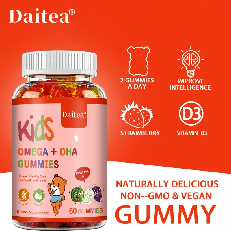 Children's Intelligence Supplement Gummies, Containing Vitamin D, OMEGA + Calcium, Support Attention, Memory, Brain Health