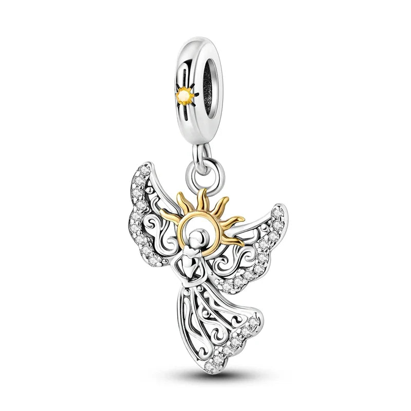 925 Silver Lucky Guardian Angel Dangle Beads Charm Women Fit Original Bracelet Necklace Original DIY Jewelry Making Gift