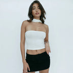 Chic White Sexy Strapless Crop Tops 2023 Elegant Summer Slim Tanks Tube Top Cropped Solid