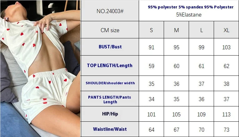 2025 Summer New Women's Pajamas Homewear Set Girls Short-Sleeved Shorts Love Print Knitted Fashion Soft Pajamas Homewear