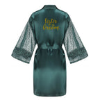 Green Bridesmaid Wedding Party Team Bride Robe With Gold Letters Lace Mesh Sleeve Kimono Satin Pajamas Mother Bathrobe