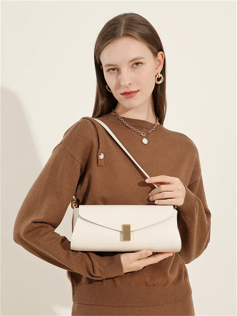 Burminsa Trendy Genuine Leather Underarm Shoulder Bags For Women 2025 Luxury Designer Crossbody Purses Flap Lock Ladies Handbags