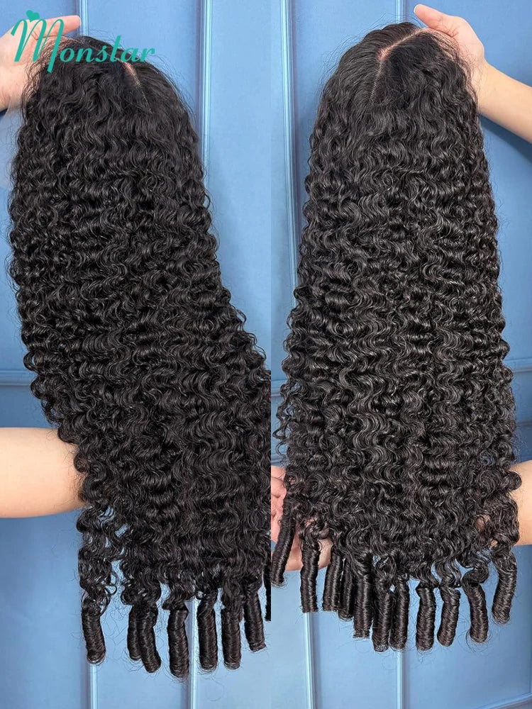 300% Density Burmese Curly Human Hair Wigs 13x4 13x6 HD Full Lace Frontal Wig 100% Human Hair Wigs with Spiral End Natural Black