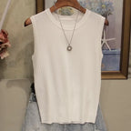 1pcs Summer New Fashion Knitted Vests O-neck Sleeveless Casual Thin Tops