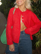 Combhasaki Women's Y2K Chic Solid Color Knitwear Cardigan Fuzzy Long Sleeve Button-down Front Closure Loose Fit Basic Sweaters