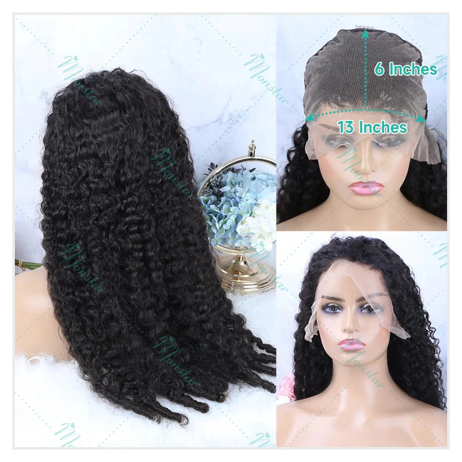 300% Density Burmese Curly Human Hair Wigs 13x4 13x6 HD Full Lace Frontal Wig 100% Human Hair Wigs with Spiral End Natural Black