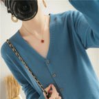 100% Cotton Line Long Sleeve V-Neck Knitted Cardigan Women Loose Short Solid Color Simple Sun Protection SMY K61