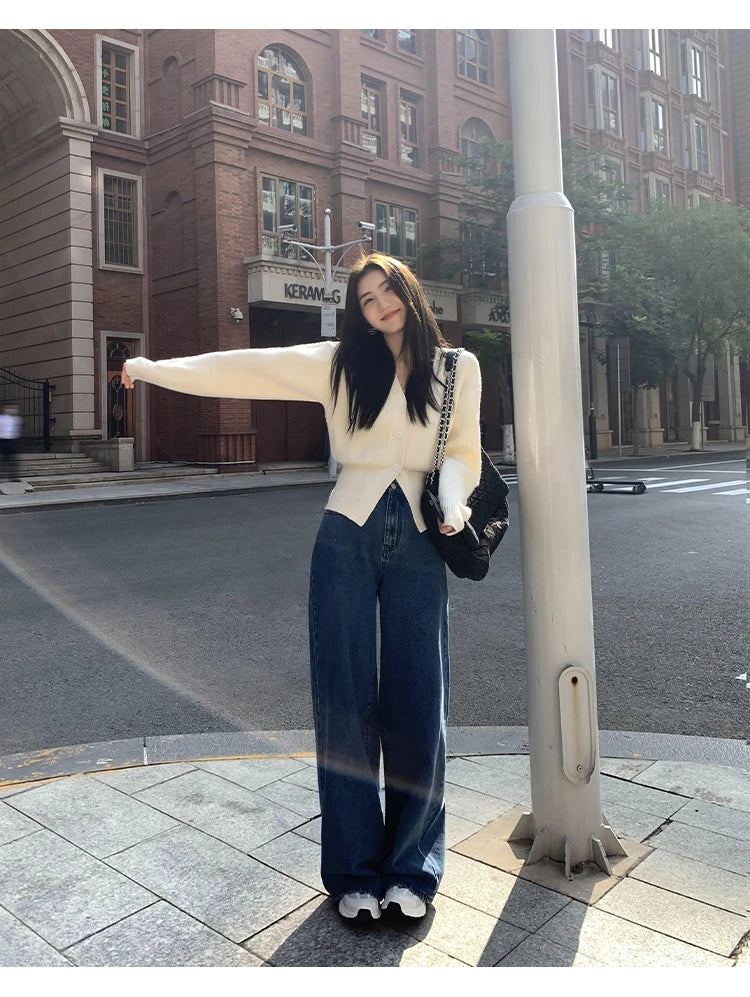 AOSSVIAO Knitted Casual Cardigan 2025 Autumn Winter Elegance Solid Color V-neck Sweater Unique and Niche Slim Fit Tops