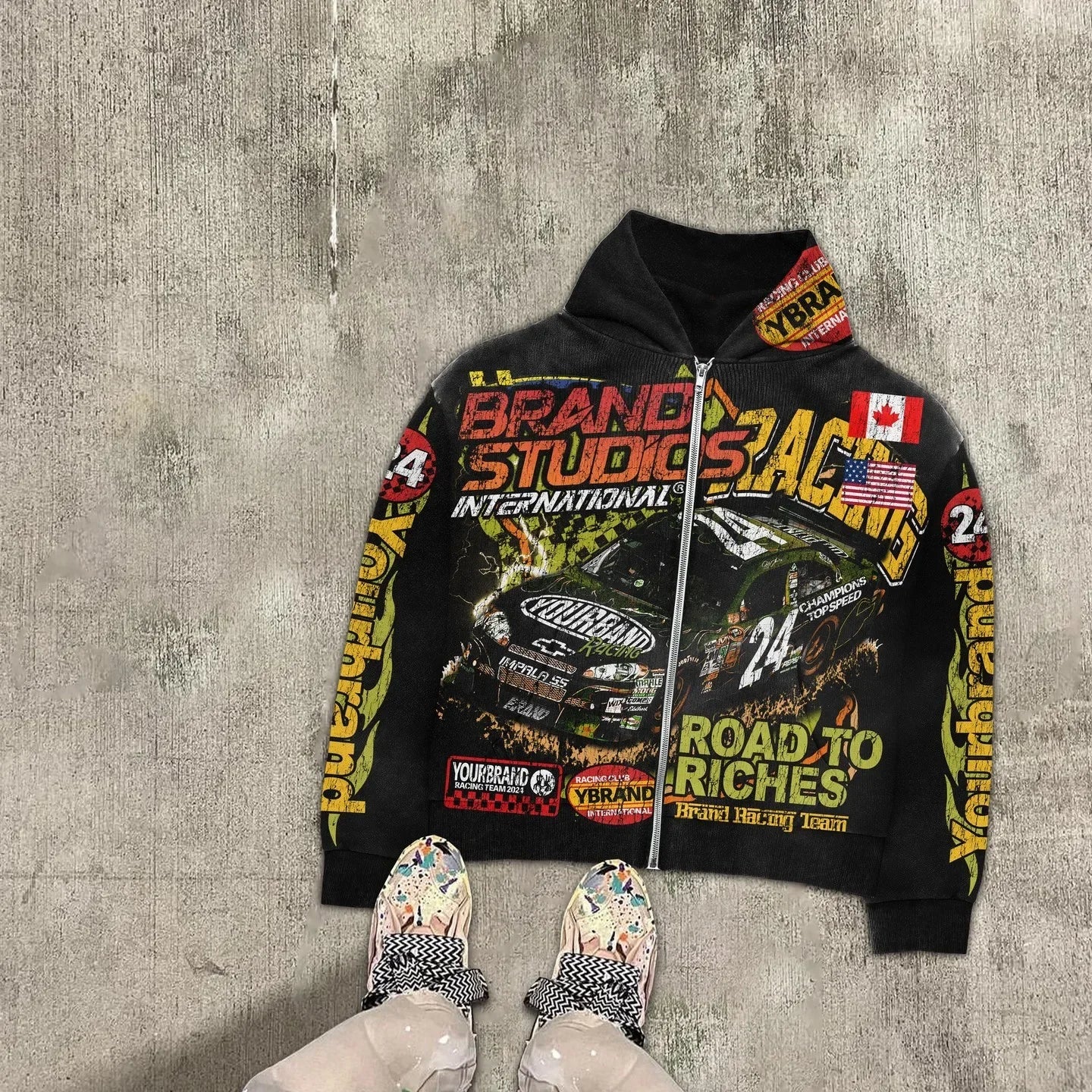 Gothic grunge Vintage Streetwear War Graphic Print Hoodies Women Y2k Tops Sweatshirt goth Oversized zip up Hoodie Mens Clothes