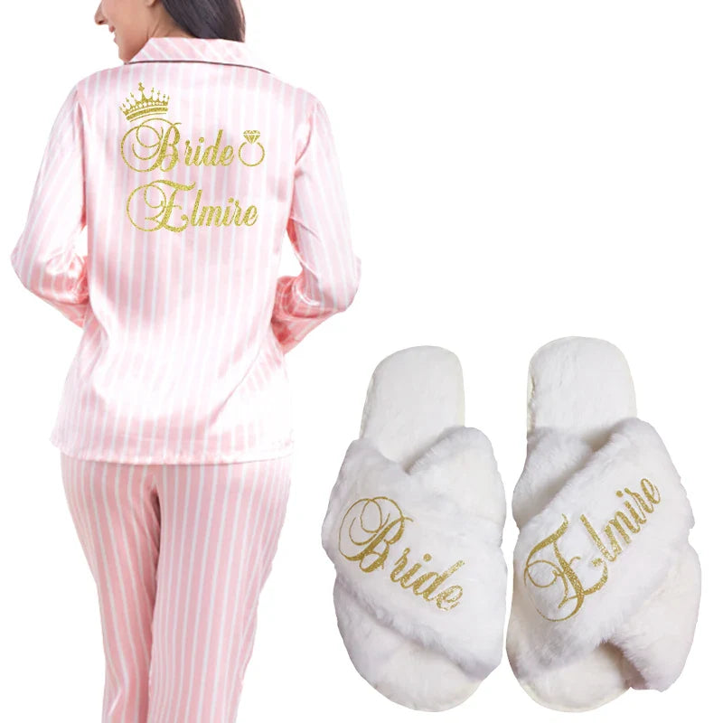 2 Piece Personalized Name Women Sleepwear Faux Silk Satin Pajamas Set Long Sleeve Sleepwear Pajamas Suit Female Homewear