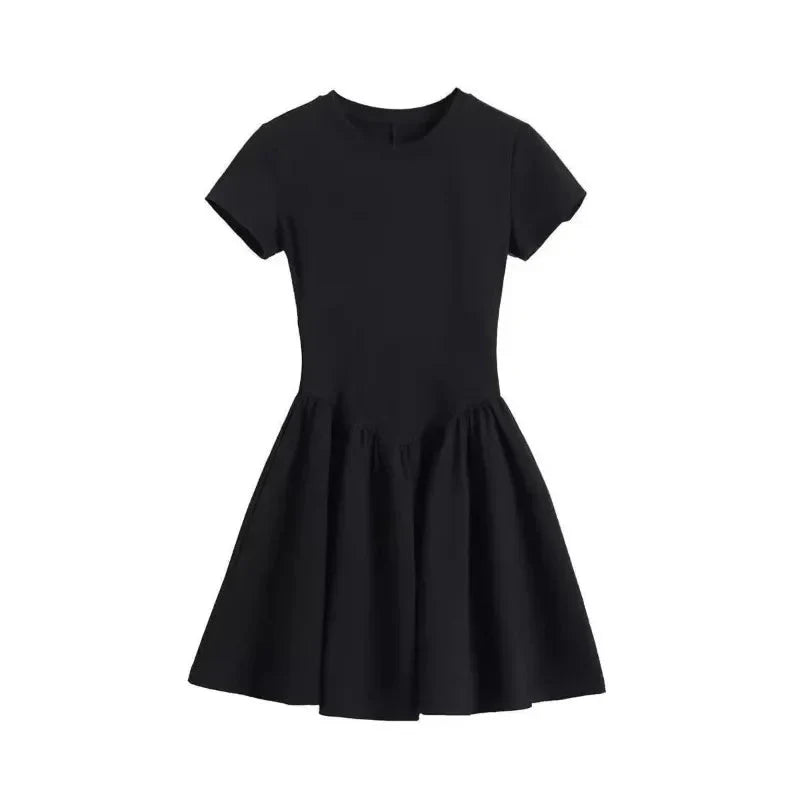 Audrey Hepburn Inspired Chic Short Sleeve Dress 2025 Summer Petite Slimming Fit Sweet-Sexy Vibe Casual Elegant Women's Fashion