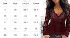 3 Colors Sexy Lace Long Sleeved Solid Color Top Women's V-neck Bright Zircon T-shirt Spring Autumn Slim Clothes