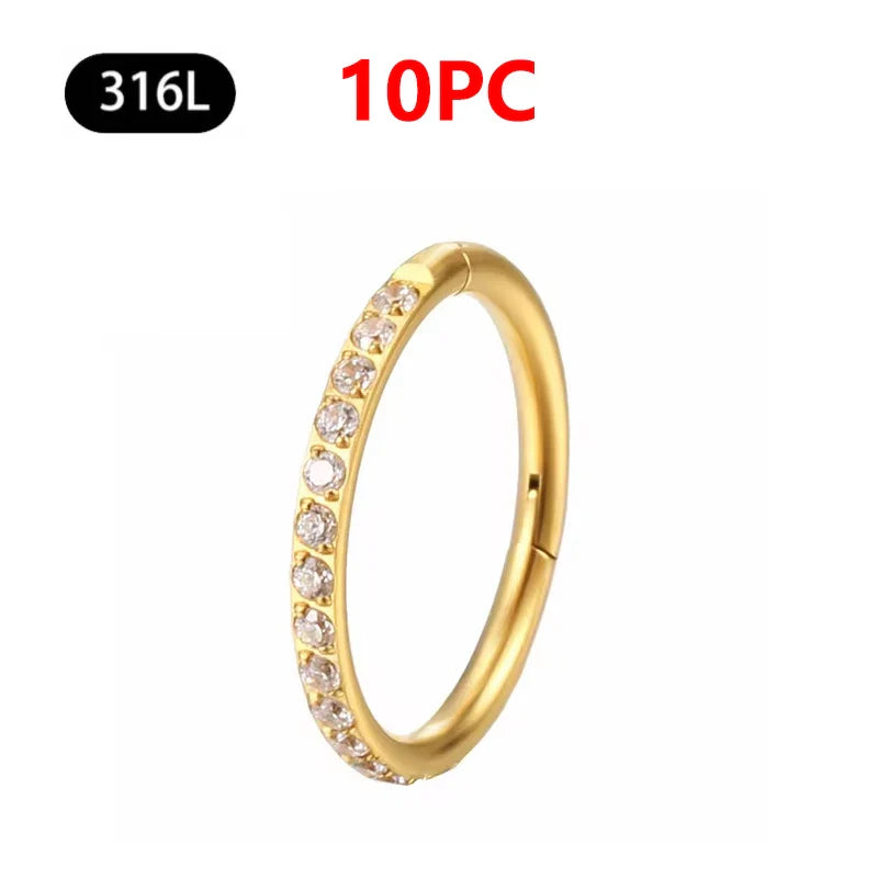 1/10Pc Stainless Steel Nose Ring CZ 16G Hinged Septum Clicker Segment Ear Tragus Cartilage Daith Lip Nose Body Piercing Jewelry