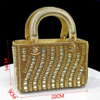 2025 Luxurious Italian Women's Party Shoes & Bag Set â€?Elegant Golden Rhinestone Spring/Summer Sandals with Pointed High Heels f