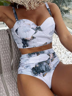 2024 Summer New Bikini Push Up Swimsuit Women Halter High Waist Swimwear Female Printed Bathing Suit Bathers