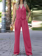 casual sleeveless suit set office lady spring summer elegant slim v-neck blazer tops pants two piece set women outfit 2024