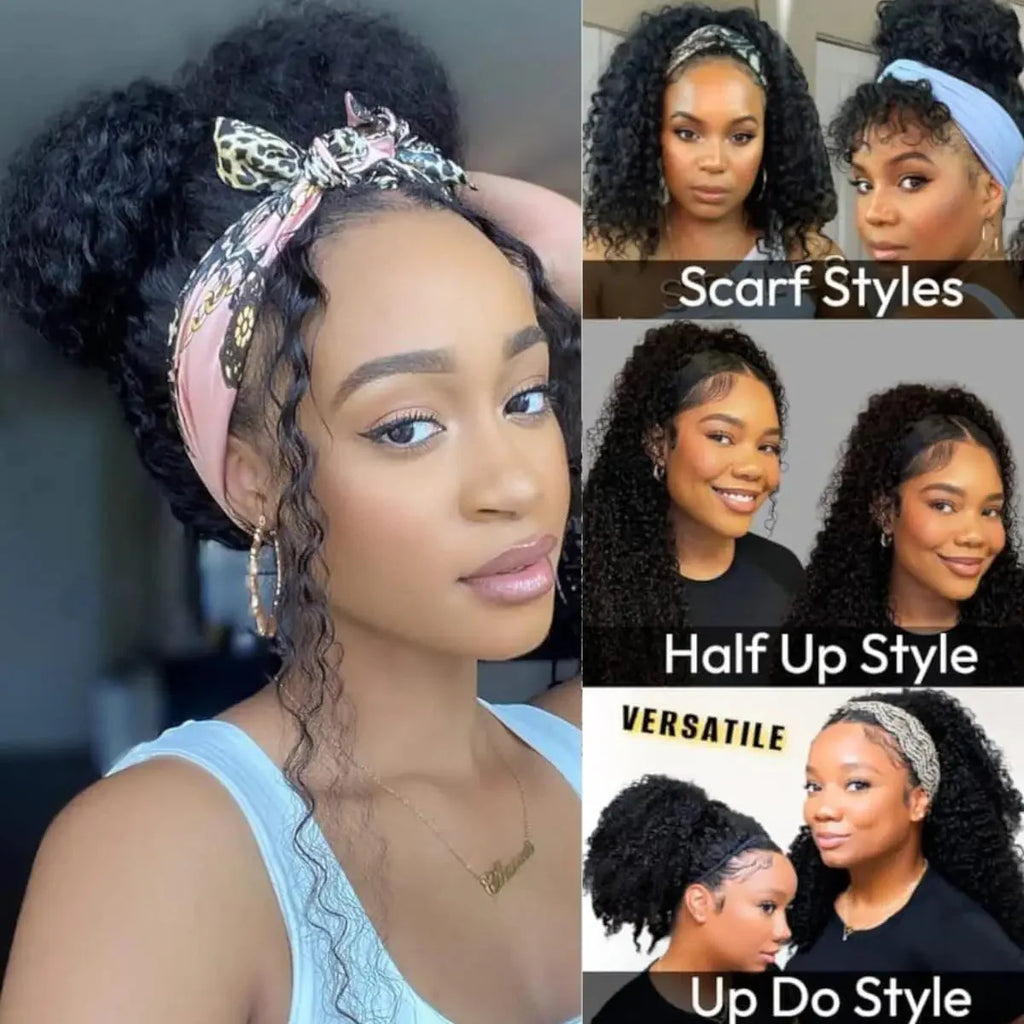 Half Wigs Human Hair Kinky Curly 3 In 1 Human Hair Wig Seamless Flip Over Half Wig Beginner Friendly Curly Wigs for Women