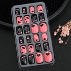 24Pcs Children Cartoon Nail Tips Colorful Cute Rabbit Pink Stars 6-14 Years old Girl Fake Nail With Jelly Glue Kids False Nail