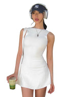 Elegant Sleeveless Backless Slim Fit Mini Dress Women Chic Round Collar A-line Short Dress 2025 Ruffle Edge Casual Dresses