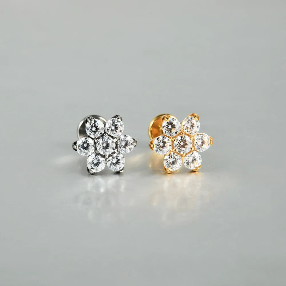 1PC ASTM F136 Titanium Flower CZ Labret Stud Internal Thread Piercing Lip Stud Daith Conch Earring Piercing Jewelry Wholesale