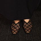 2025 New Lace Mesh Breathable Single Shoes Women's Summer French Square Toe Slip-On Chain Mary Jane Flats