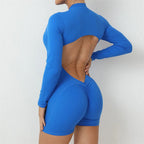 2025 Pad Zipper Long Sleeve Yoga Set Women One Piece Jumpsuit Gym Workout Shorts Fitness Bodysuit Sports Athletic Suit XP358