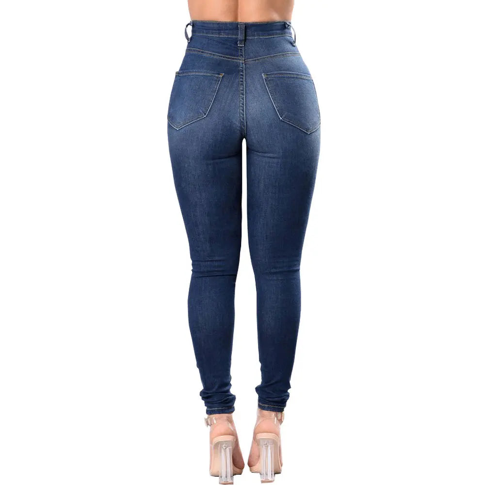 Botvotee Ripped Skinny High Waisted Pencil Jeans for Women Casual Y2K Streetwear Denim Pants Dark Blue Elastic Jeans Woman