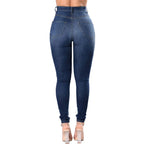 Botvotee Ripped Skinny High Waisted Pencil Jeans for Women Casual Y2K Streetwear Denim Pants Dark Blue Elastic Jeans Woman