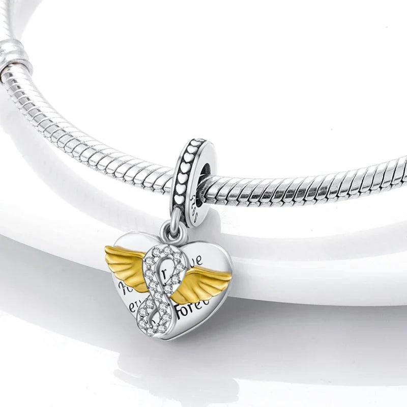 925 Silver Lucky Guardian Angel Dangle Beads Charm Women Fit Original Bracelet Necklace Original DIY Jewelry Making Gift