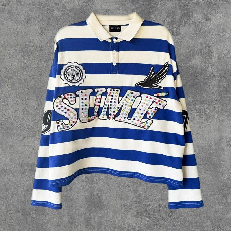 Couple summer washing fashion rhinestone striped two-piece set of denim shorts original color casual printing five-point pants