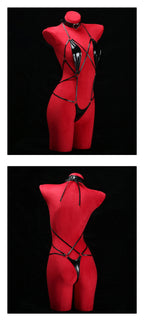 Anime Cosplay Girls Halter Leather Swimsuit Cross Straps Bandage Jumpsuit Bodysuit Lingerie Costumes Hollow Out Pajamas