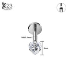1/10PCS ASTM F136 Titanium 16G Heart CZ Threaded Labret 3mm/4mm CZ Cartilage Tragus Helix Nose Stud Piercing Jewelry