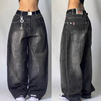 2000s Baggy Jeans Women New Harajuku Hip Hop Wing Print Oversized Jeans Gothic High Waist Wide Leg Pants Men Trousers Streetwear