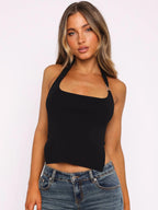 Dulzura Sleeveless Halter Side Slit Top With Button Sexy Casual Tank Party Club Streetwear Women'S Autumn Winter Clothes