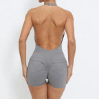 Gym Sport Jumpsuit Short Jumpsuit with Pocket Women Sportswear One Piece Yoga Set Sexy Backless Scrunch Fitness Overalls Romper