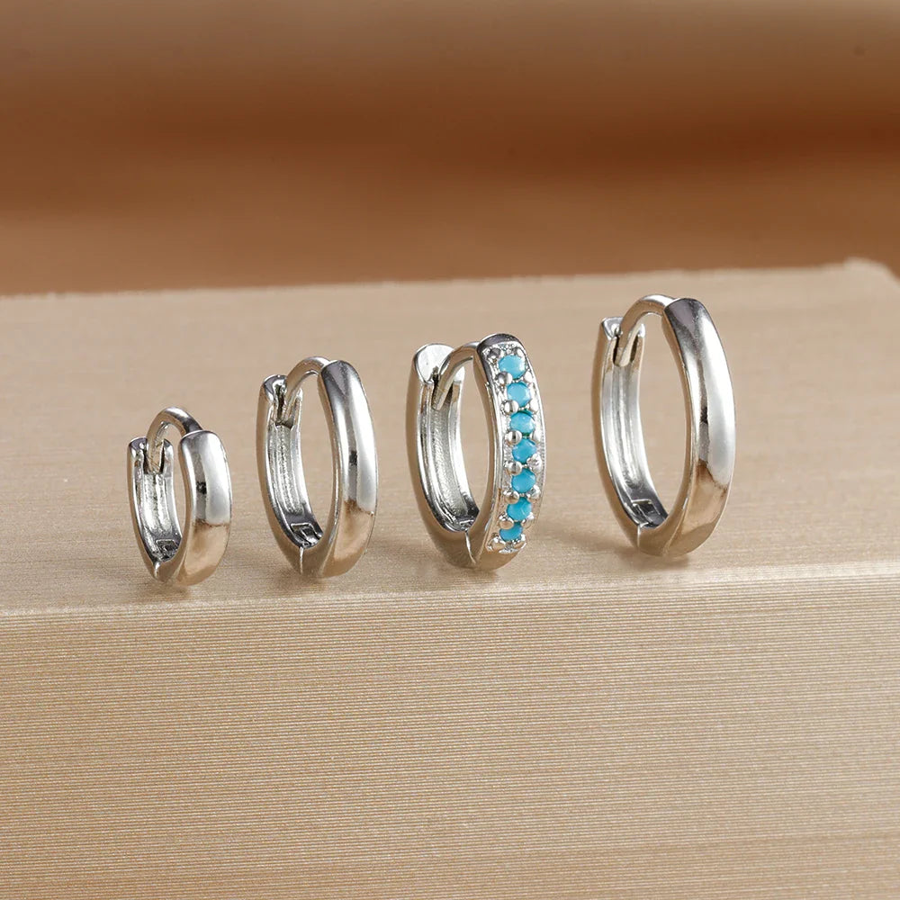 4PCS Set Stainless Steel Huggie Minimal Hoop Earrings 6/8/10mm Crystal Zirconia Helix Tragus Cartilage Earrings Piercing Jewelry