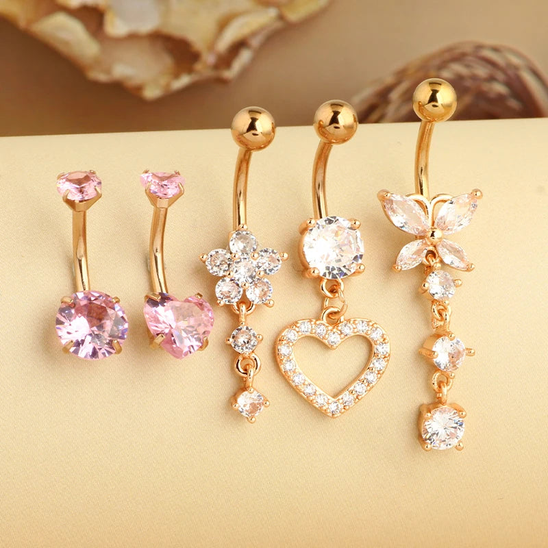 5PCS Cute Dangle Belly Ring Pack 14G Navel Piercing Bulk Sexy Belly Ring Set Belly Button Ring Lot Pircing Ombligo Jewelry