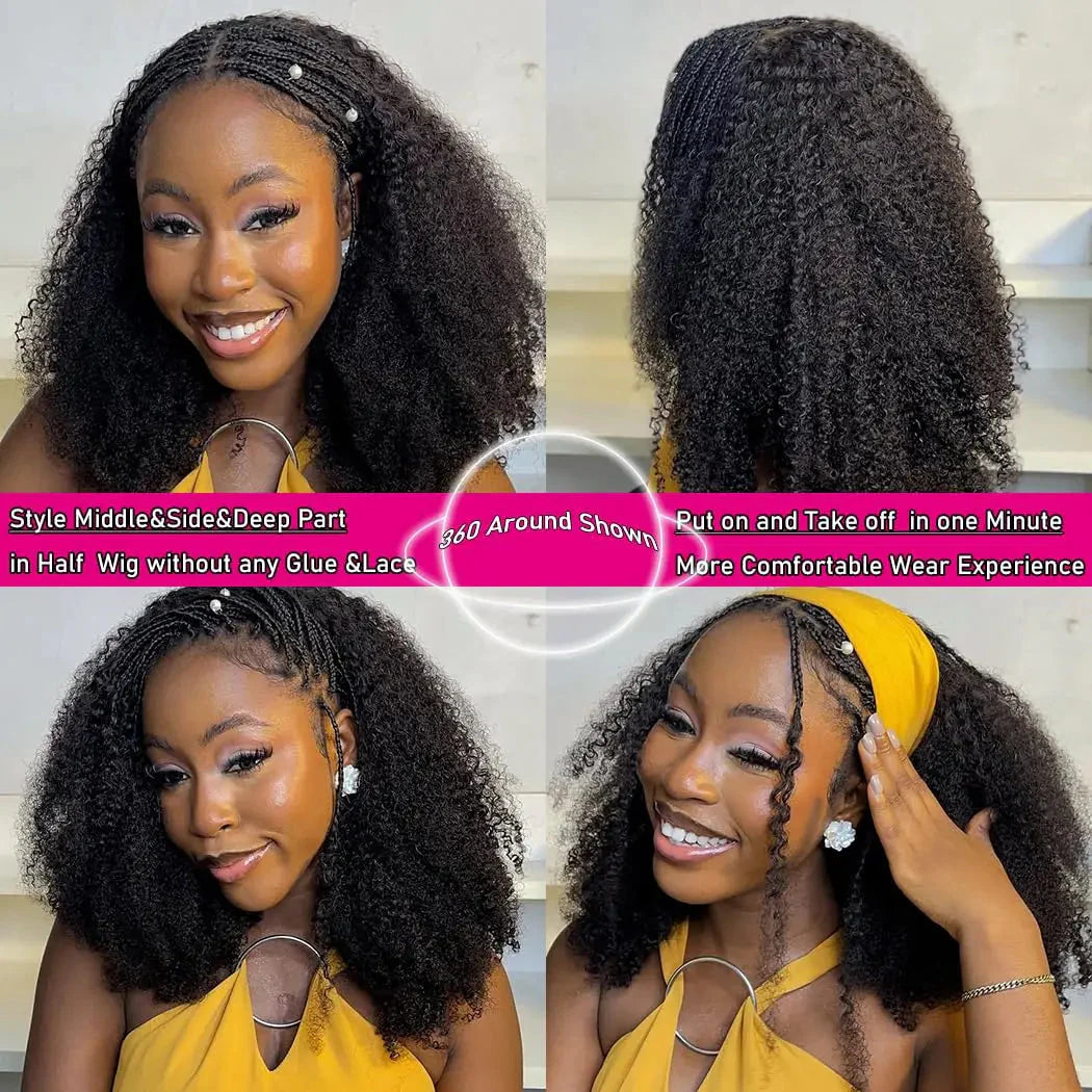 Half Wigs Human Hair Kinky Curly 3 In 1 Human Hair Wig Seamless Flip Over Half Wig Beginner Friendly Curly Wigs for Women