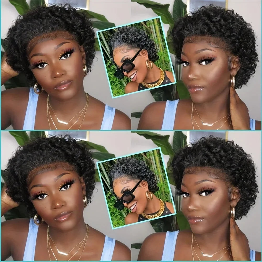 99J Short Curly Lace Front Human Hair Wigs 13X1 Pixie Cut Short Curly Human Hair Wigs Red Water Wave Wigs For Women Human Hair