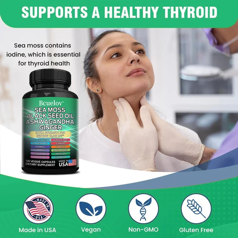 Black Cumin Seed Oil Vitamin C Mineral Supplement, Ashwagandha, 19445 mg, Supports Thyroid Health, Immune System, 120 Capsules